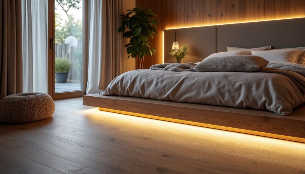 Éclairage doux en plinthe pour une chambre propice au sommeil